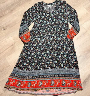 Umgee Floral Maxi Dress Boho V Neck‎ Long Sleeve Print Women Size Small thumbnail 1
