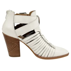 Gianni Bini Cream Leather Caged Ankle Booties cutout Pointed Toe‎ Block Heel 6M thumbnail 5