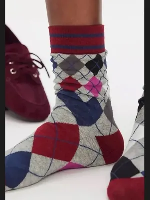 Free People NWT Argyle Pattern Crew Socks - Red, Blue, Pink thumbnail 2
