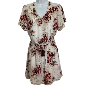 WHITE HOUSE BLACK MARKET Cold Shoulder Wine and White Floral Mini‎ Dress EUC 00 thumbnail 2