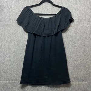 Aerie Black Dress Off Shoulder Ruffle Lined Casual XXS‎ Gauze Mini Dress thumbnail 8