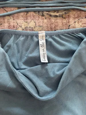 Lucy in the Sky Suede Two-Piece Baby Blue Set Skirt and Tie Around Top thumbnail 4