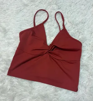 Abercrombie Twist Front Spaghetti Strap Crop Top - Rustic Red thumbnail 1