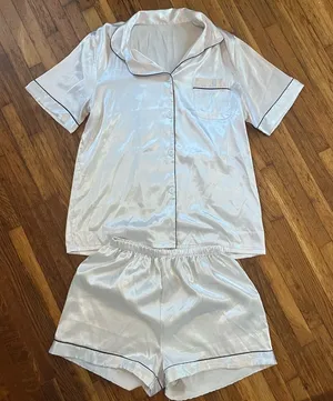 White Linen Pj Button Up Top and Shorts Set Size M thumbnail 1