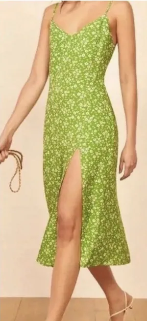 Reformation Midi Dress‎ Womens 2 Green Floral Juliette Slit Summer Wedding Guest thumbnail 1