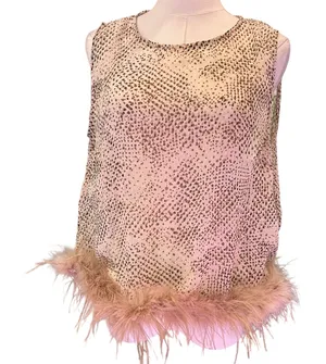 Blue B Feathered Snakeskin Crop Top Edgy Fairy Goth NWT SZ LG Sleeveless Sheer thumbnail 1