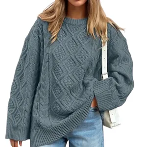 Trendy Queen Sweater S Blue Gray Cable Knit Oversized Crew Neck Minma Neutral thumbnail 1