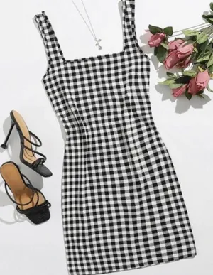 SheIn • Gingham Retro Black & White Mini Summer Dress thumbnail 1