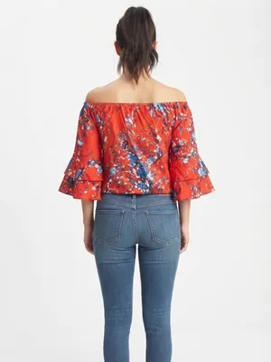 Red Floral Peasant Blouse Size none thumbnail 3