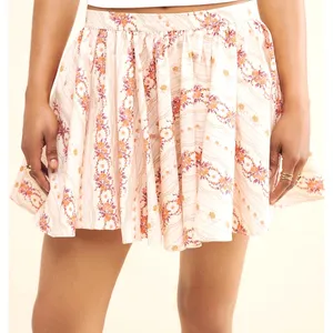 Free People M Medium Gaia Floral Stripe Cotton Mini Circle Skirt Cream Boho NEW thumbnail 7