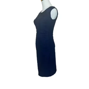 Navy Blue Bodycon Mini Dress SMALL Ribbed Career Cocktail Party Taydey NEW thumbnail 5