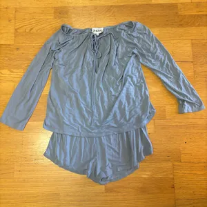 Sabo Skirt Baby Blue Boho Slouchy Resortwear Vacation Coastal Coverup Romper L thumbnail 1