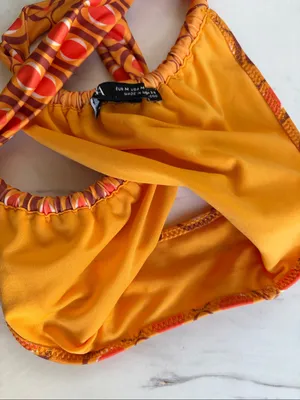 Zara geometric pattern string bikini bottom in orange thumbnail 3
