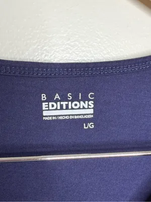 Basic Editions Short Sleeve V Neck T Shirt Navy Size Large Cotton Closet Staple thumbnail 2