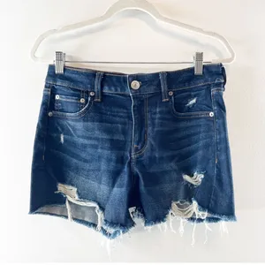 American Eagle Outfitters Ne(x)T Level Stretch Distressed Jean Short Blue 8 thumbnail 2