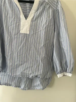 Loft Blue White Stripe Popover Peasant Top Large Coastal Nantucket Euro Summer thumbnail 4