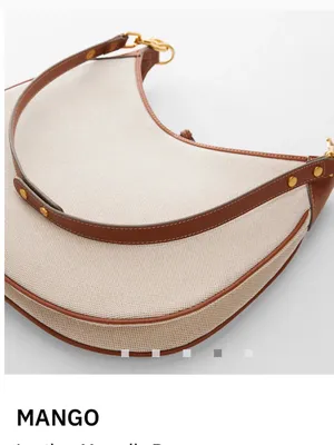Mango MNG NWOT cognac brown leather Canvas Hobo Shoulder Bag in Beige and Brown thumbnail 5