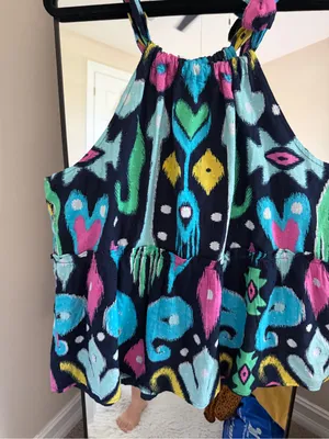 NWT crown & ivy Navy Multi Ikat Print Halter Peplum Tank thumbnail 3