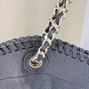 Tory Burch Marion Slouchy Whipstitch Tote Black Pebbled Leather Large thumbnail 9
