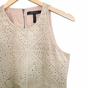 BCBGMAXAZRIA Caralyn Top Size Small Faux Suede Perforated Peplum Y2K Beige thumbnail 8