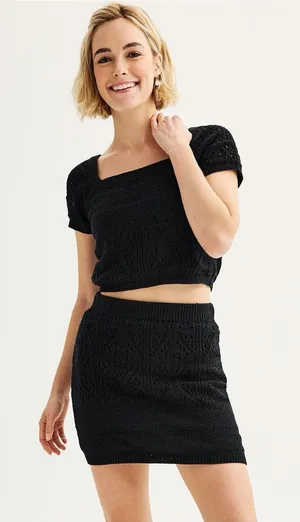 Freshman 1996 Crochet Flutter Sleeve Top & Mini Skirt Set size Small matching thumbnail 1