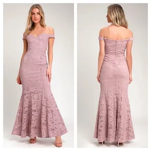 NWT Lulus Swept Up Maeve Pink Lace Off-the-Shoulder Mermaid Maxi Dress Medium thumbnail 3