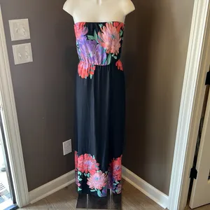 MUN Y2K Boho Strapless Floral Keyhole Cutout Maxi Dress Size Medium thumbnail 6