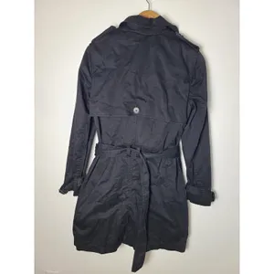 Vtg Gap Wm Med Black Double Breasted Belted‎ Trench Coat Jacket Minimalist Quiet thumbnail 2