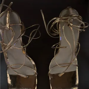 Elegant Gold Strappy Heels Size 7.5 thumbnail 2