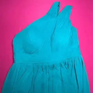 Azazie Turq Blue Chiffon One Shoulder Pleated Formal Bridesmaid Dress Size A18 thumbnail 1