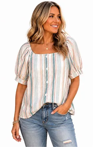 Linen Blouse Size 14 ~ Puffy Sleeve Top thumbnail 1