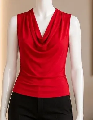 Stora Women Tank Top Red Cowl Neck Sleeveless Medium thumbnail 1