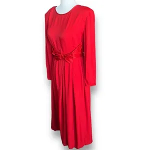 Vintage Nina Piccalino Cherry Red Dress Satin‎ Bow Detail Scoopneck Long Sleeve thumbnail 6