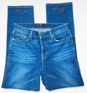 Women's 7 For All Mankind Straight Leg Jeans Size 28 Blue Red Embroidered thumbnail 1