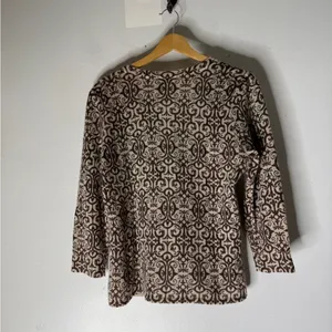 White + Warren Cashmere‎ Brown Cream V Neck Button Down Cardigan Large thumbnail 2
