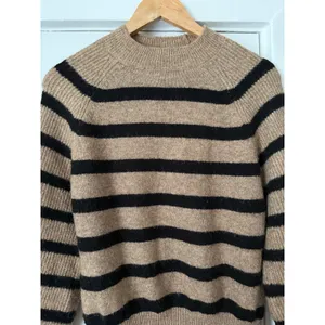 Mango MNG Striped Raglan Knit Sweater Camel Black Crew Neck Relaxed Fit XS thumbnail 16