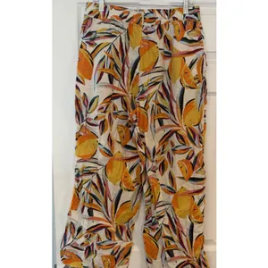 C&C California 100% Linen Wide Leg Pants Tropical Fruit‎ Flowy Beach Coastal LG thumbnail 2