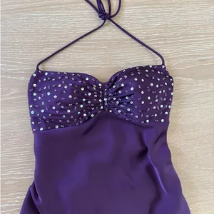Azazie Maxi Dress Satin Beaded Valerinaire Grape Vacation Size US 0 Purple thumbnail 3