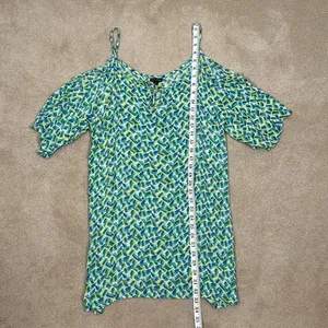 Coco + Carmen Blue Green Rayon Beach Cover-up Mini Dress Tunic Cold Shoulder S/M thumbnail 3
