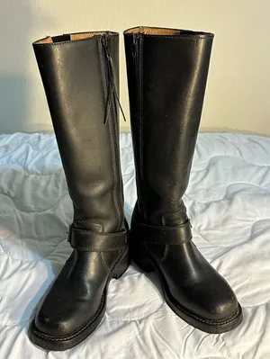 FRYE Black Leather Riding Boots Size 5.5 B with Zipper thumbnail 1