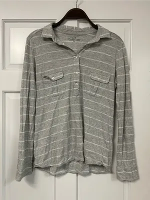 Vineyard Vines Gray and White Striped Long-Sleeve Polo thumbnail 1