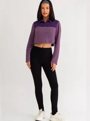 Le Lis Purple Colorblock Cropped Fleece Half Zip Pullover Medium NWT thumbnail 2