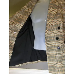 Marled Blazer Womens S Beige Plaid Double Breasted Lined Notch Lapel Jacket thumbnail 9