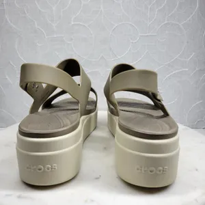 Crocs Brooklyn Low Wedge Sandals Size 8 Mushroom LiteRide Slingback Two Strap thumbnail 6