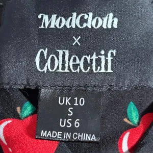 ModCloth X Collectif Apple Heart Print Midi Dress Black Red Puff Sleeve Cottage thumbnail 9