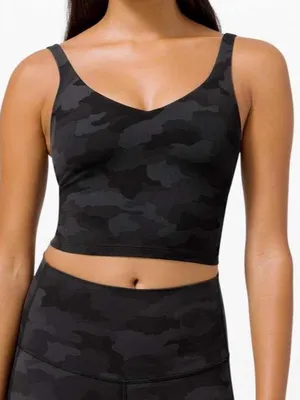 Lululemon Align Cropped V-neck Tank Top Black Camo w/ Pads Women Size 2 W1DAHS thumbnail 1