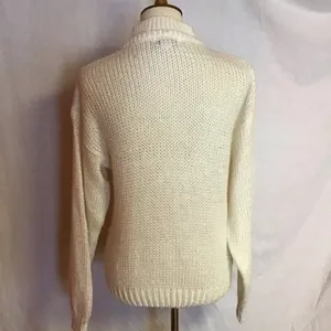 Vintage 80s Hand Knit Turtleneck Sweater | Cream Cable Knit Cottagecore thumbnail 10