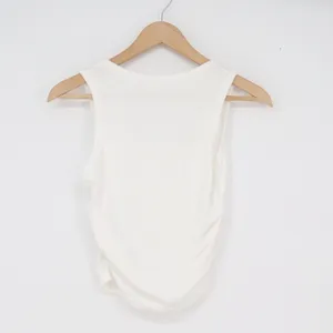 SHEIN White Rhinestone Ribbed Cropped Tank Top Scoop Neck Ruched Sides sz M thumbnail 5