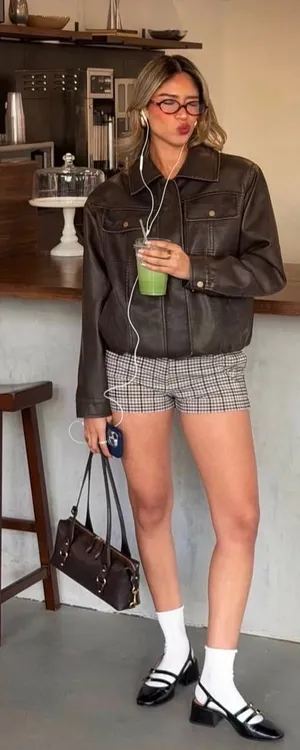 Zara ZW Collection Black Ecru White Plaid Shorts thumbnail 1