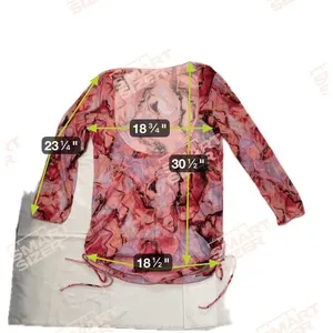 Womens Abstract Marble Mesh Ruched‎ Side Tunic Top Pink Red Purple 3/4 Sleeve thumbnail 3